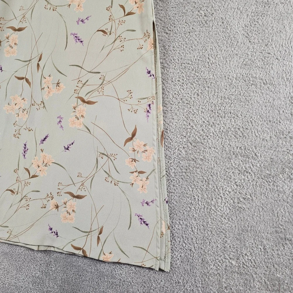 Wrapper Vintage 90s Sage Green Floral Maxi Skirt Side Slit Size 5/6 Cottagecore